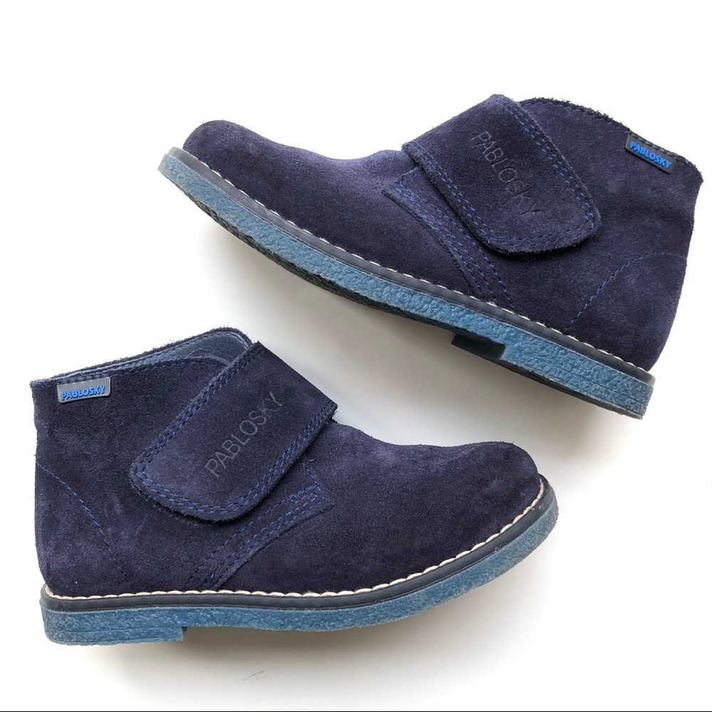 Pablosky Suede Booties Navy Blue Slip On Dress Shoes